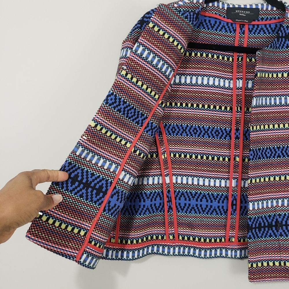 Weekend Max Mara Basketweave Tribal Pattern Cropped Jacket Size 6 - Picture 8 of 13